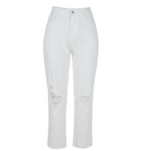 FRAYED DENIM High Rise Wide Leg Baggy White Distressed Jeans size 24W NWT